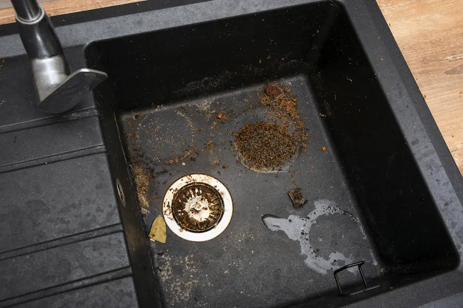 dirty granite kitchen sink black with leftover bit