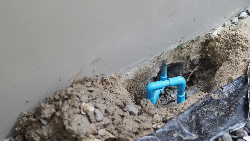 Blue pipes being dug out