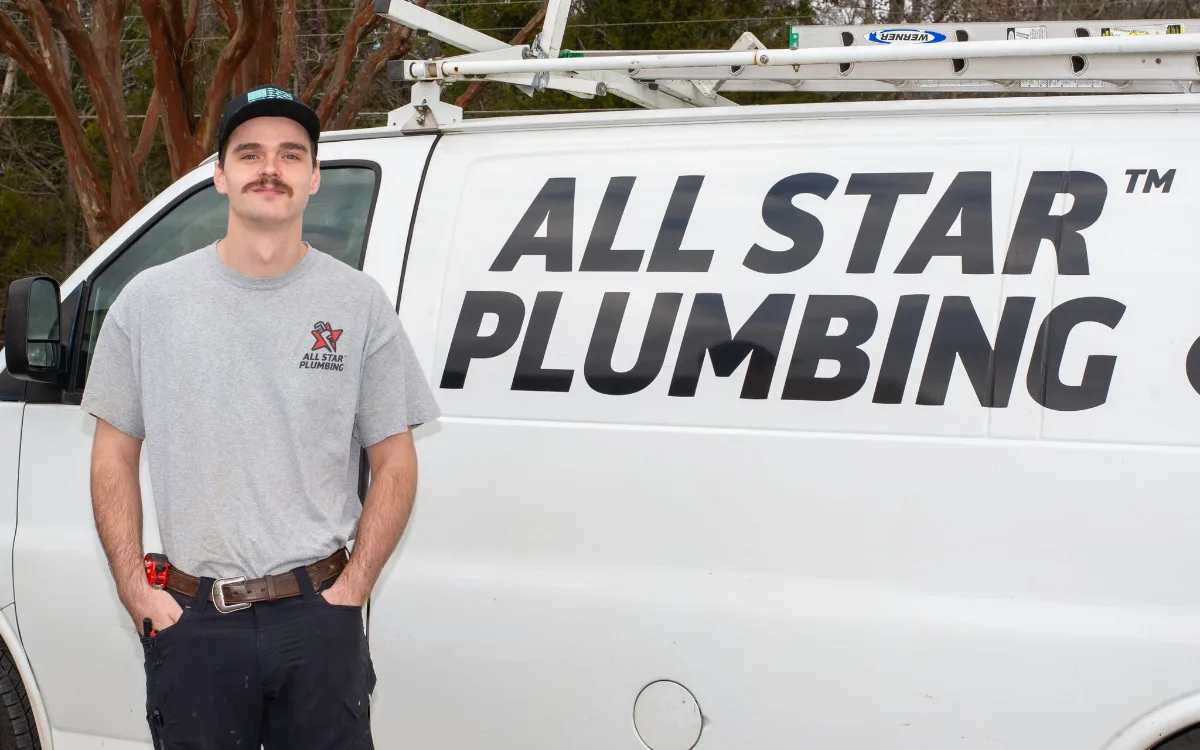 All-Star Plumbing van at a rural well pump service call in the Triad NC